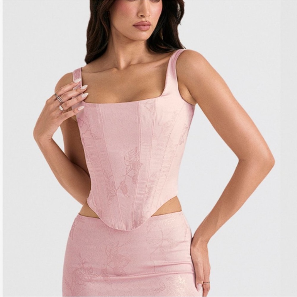 HOUSE OF CB 'Rafa' Pink Floral Satin Longline Corset NWOT size S - Picture 11 of 12